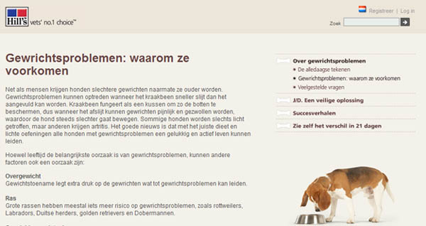 Een site die we van harte kunnen aanraden over gewrichtsproblemen van Hill's Pet nutrition.